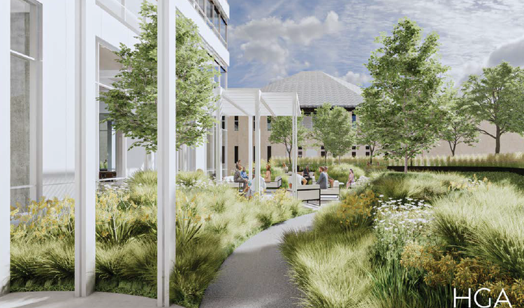 Outdoor terrace and activated green space rendering for 875 E. Wisconsin Avenue
